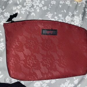 Ipsy Red Cosmetic Bag with Textured Finish and Zipper Closure